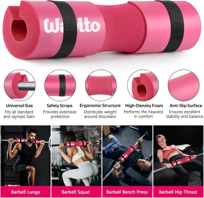 WALITO 7Pcs Barbell Pad Set for Hip Thrust - Squat Pad,Gym Accessories for Women with Bar Bad,Bench Press, with Gym Ankle Straps,Resistance Bands for Working Out,Lifting Strap,Carry Bag - Image 3